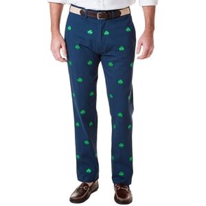 NWT Castaway Nantucket Harbor Navy Shamrock Embroidered Pants 38 x 28 UF Hem